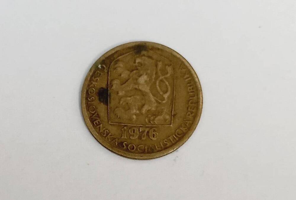 Монета номиналом 20 геллеров. Чехословакия. 1976 год.