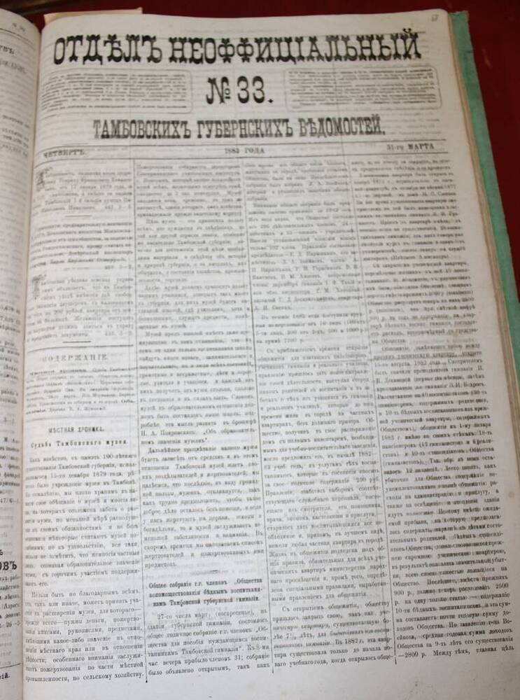 Газета Отдел Неоффициальный № 33 от 31.03.1883 г. 