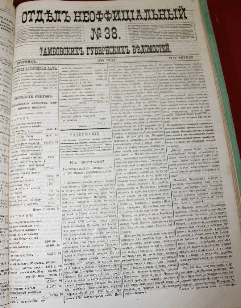 Газета Отдел Неоффициальный № 38 от 12.04.1883 г. 