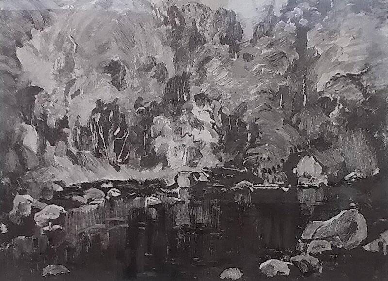 Негатив чёрно-белый. Картина Ф. Дьякова «Лесной ручей».