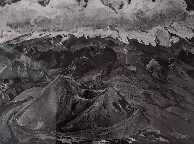 Негатив чёрно-белый. Картина Ф. Дьякова «На склоне Ключевского вулкана».