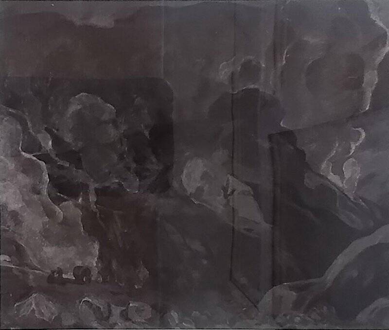 Негатив чёрно-белый. Картина Ф. Дьякова «Утро в долине гейзеров».