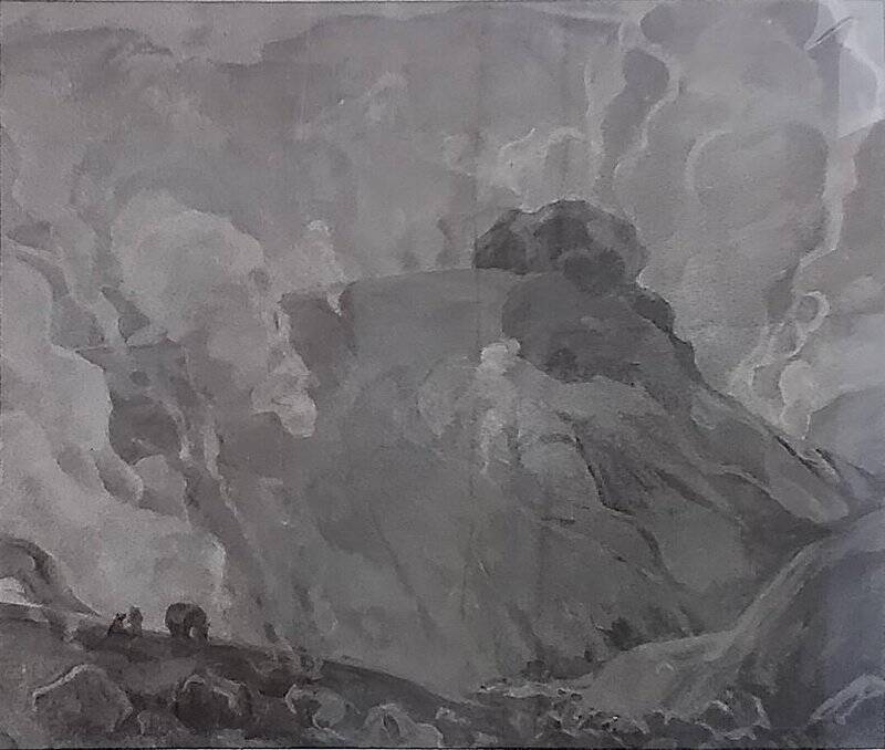Негатив чёрно-белый. Картина Ф. Дьякова «Утро в долине гейзеров».