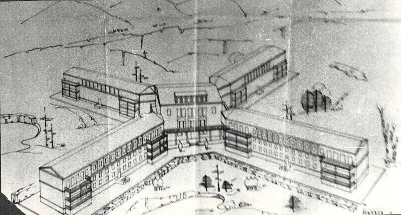 Фотография черно-белая. Проектное предложение застройки профилактория Валек