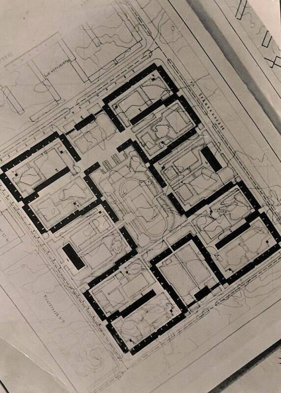 Фотография черно-белая. Схема планирования 6-го микрорайона