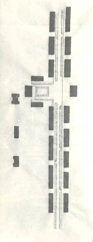 Фотография черно-белая. Схема планировки поселка Кайеркан