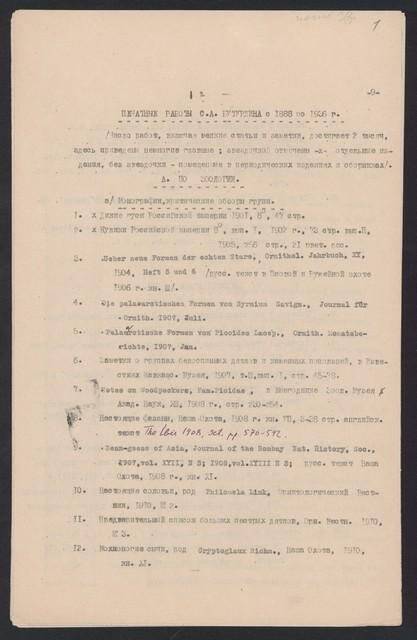 Список печатных работ С.А. Бутурлина с 1888 по 1936 гг.