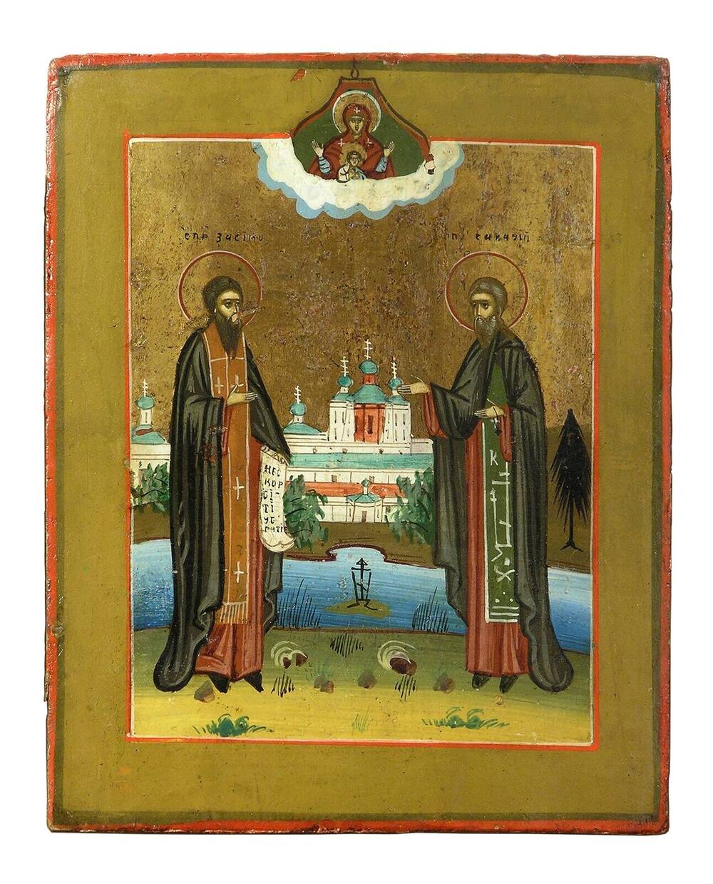 Икона Зосима и Савватий Соловецкие с видом монастыря