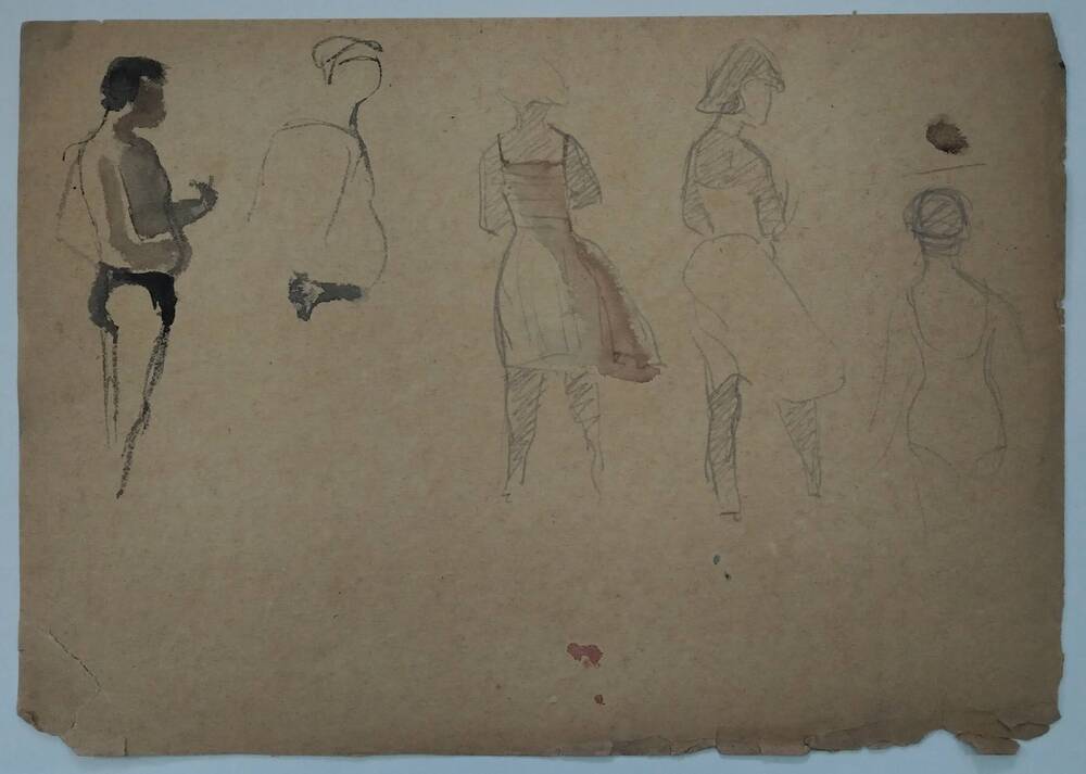Чернышова Г.А. Зарисовки двух мужских и трех женских фигур.