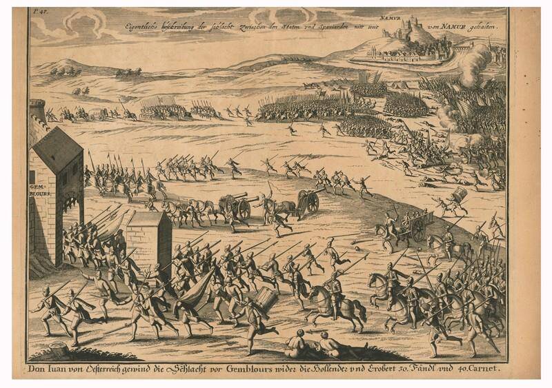Гравюра Победа Дона Хуана Австрийского над голландцами при Жамблу  31 января 1578 г.