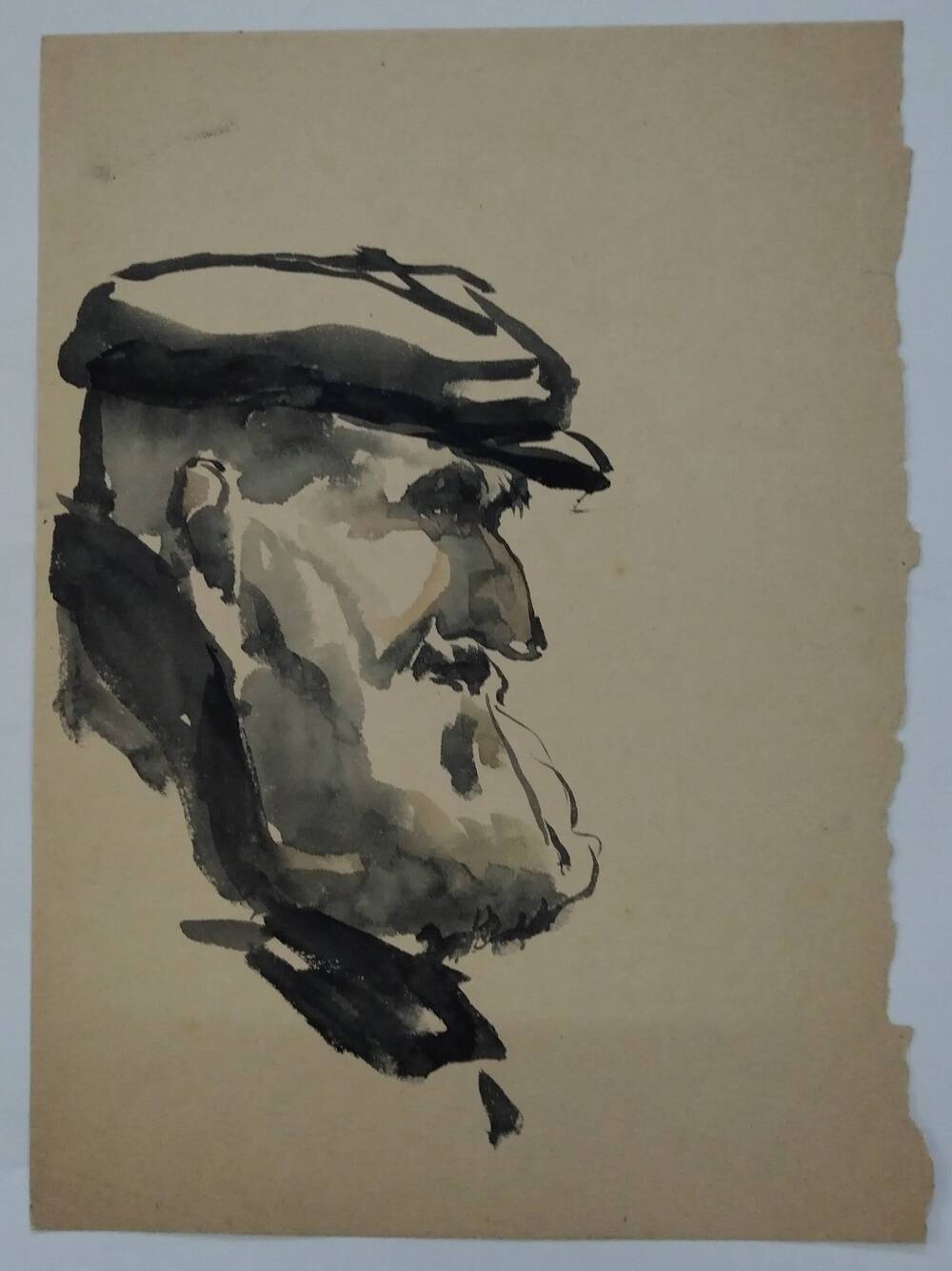 Чернышова Г.А.  Набросок: Голова старика в кепке с крючковатым носом и бородой.