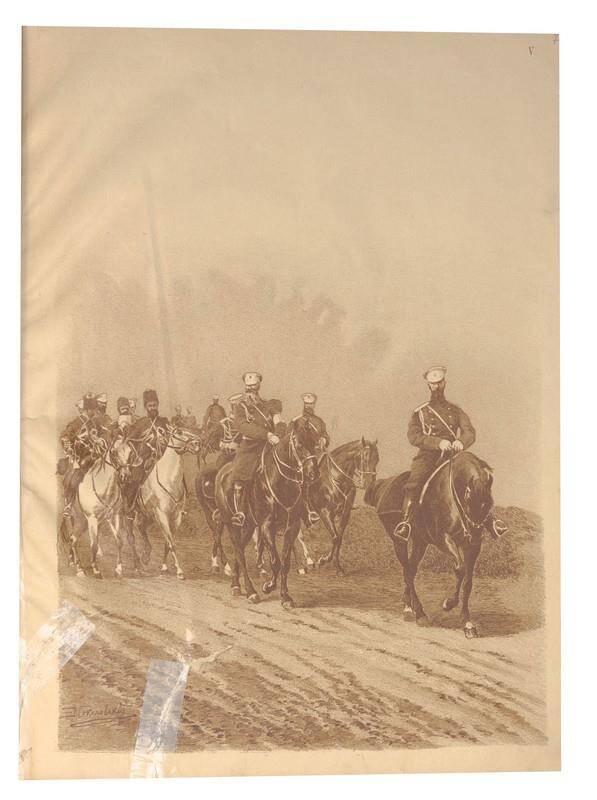 Литография. Кавалерия на марше. Лист № 5 из альбома Большие маневры 1897 г. под Белостоком.