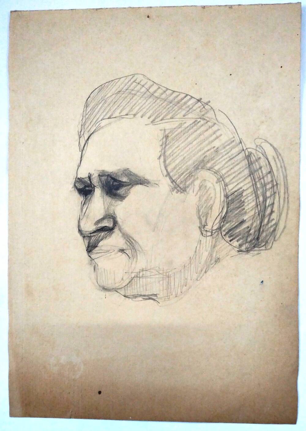 Чернышова Г.А. Рисунок. Голова пожилой женщины с волосами, убранными в пучок