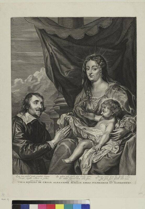 Аббат Скалья, поклоняющийся Мадонне с младенцем, гравюра