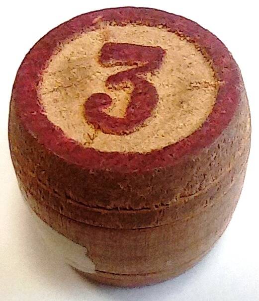 Бочонок деревянный для игры «Лото». «3». Союз Советских Социалистических Республик, 1956 г.