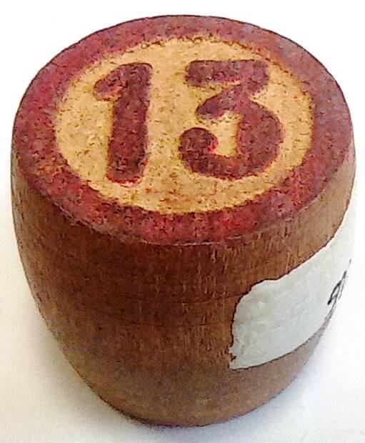 Бочонок деревянный для игры «Лото». «13». Союз Советских Социалистических Республик, 1956 г.