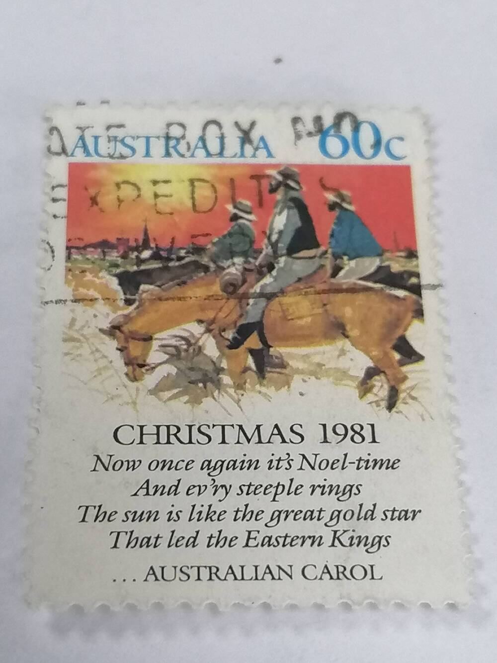 Марка почтовая гашеная, Australia.Christmas,1981 г.Australian carol