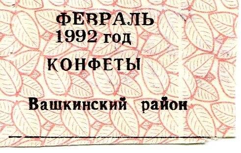 талон на конфеты февраль 1992 год Вашкинский район