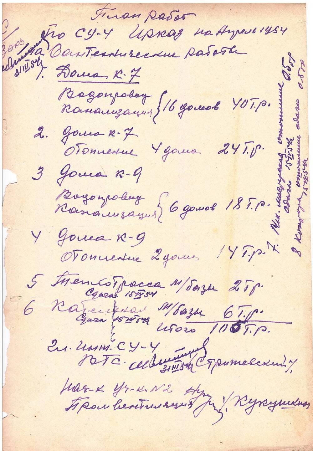 Документ 1954 год.