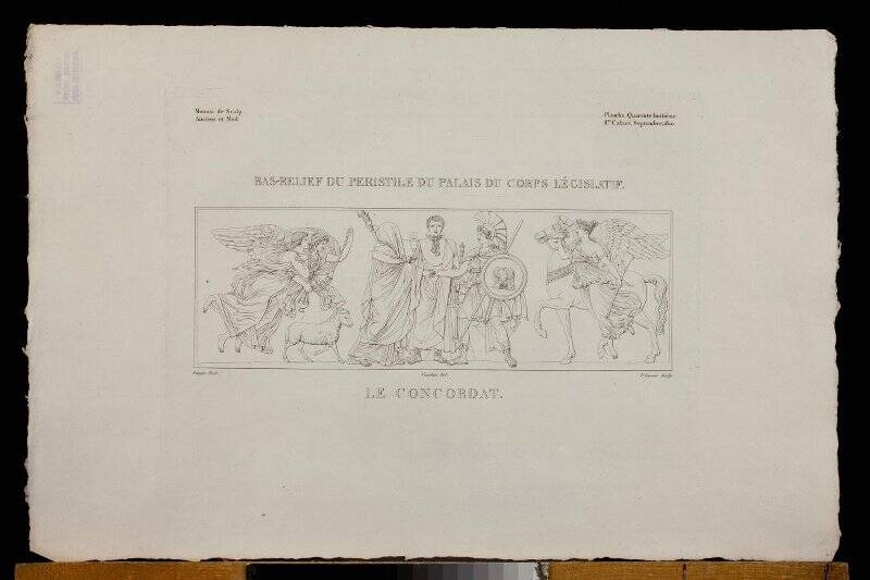 Bas-Relief du peristile du Palais du corps legislatif le concordat Monumens de sculpture anciens et modernes publies par Vauthier et Lacour... Гравюра