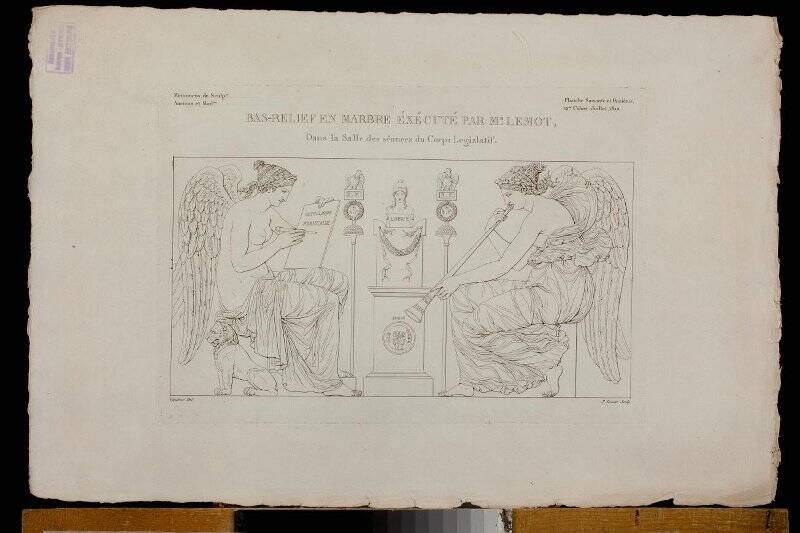 Bas-Relief en Marbre execute Monumens de sculpture anciens et modernes publies par Vauthier et Lacour... Гравюра