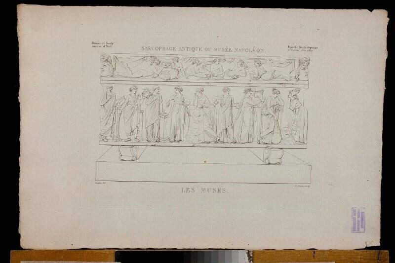 Sarcophage antique du Musee Napoleon. Les Muses Monumens de sculpture anciens et modernes publies par Vauthier et Lacour... Гравюра