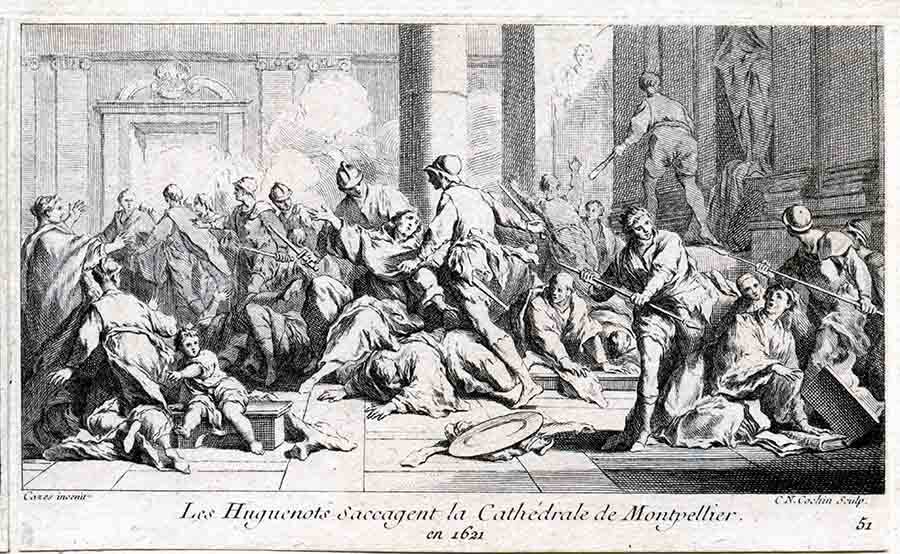 Гугеноты разоряют собор в Монпелье. Книжная иллюстрация