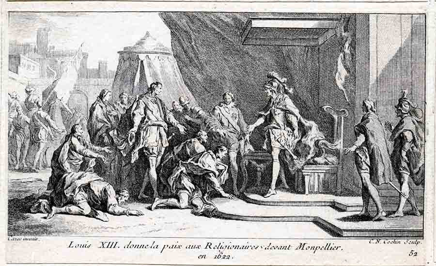 Людовик ХIII дарует мир гугенотам в Монпелье в 1622 г. Книжная иллюстрация