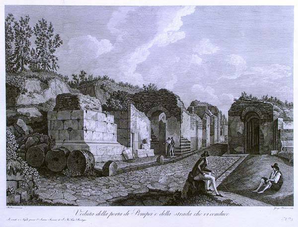 Вид на ворота Помпеи и ведущую к ним дорогу. Лист 3 из серии Шесть видов Помпеи