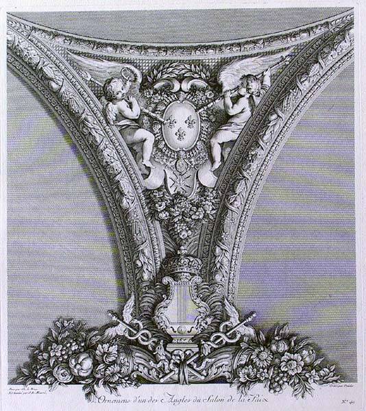 Орнамент одного из углов зала Мира. Лист 49 из серии La Grande Galerie de Versailles et les deux salons qui l'accompagnent
