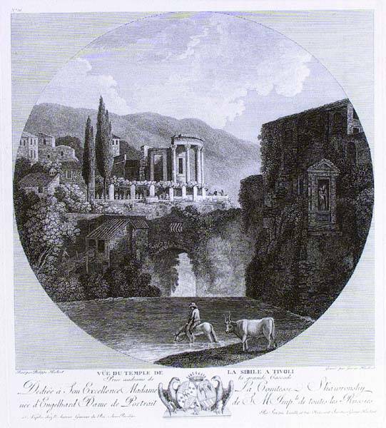 Вид на храм Сибиллы в Тиволи над Большим каскадом