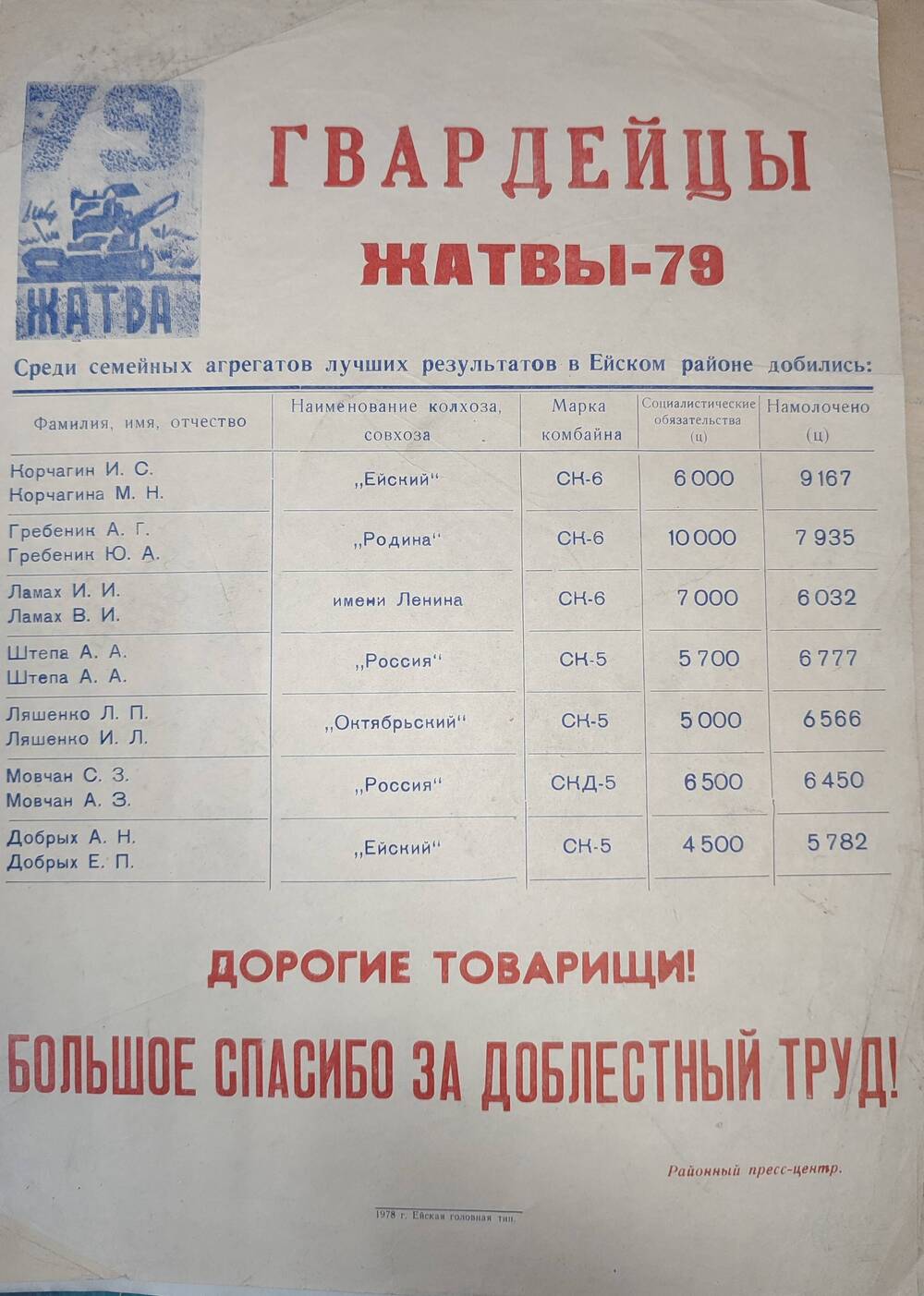 Листовка: Гвардейцы жатвы-79