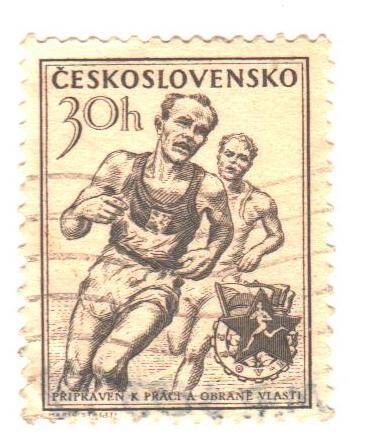 Марка почтовая. Из Коллекции марок Чехословацкой Социалистической республики. Бегуны. Номиналом 30 h(крон).