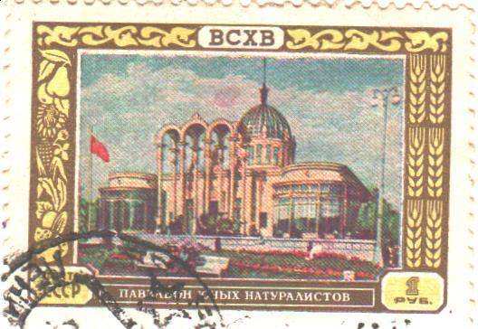 Почтовая марка СССР 1956 год. ВСХВ. Павильон Юных Натуралистов.  Номиналом 1 рубль.