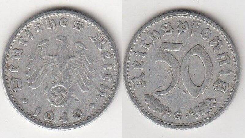 Монета. 50 рейхспфеннигов