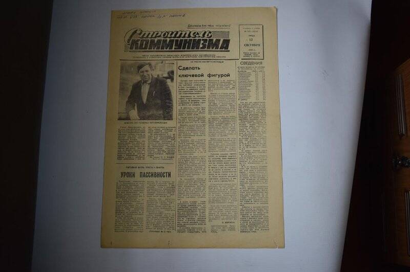 Газета Строитель коммунизма от 12 октября 1988 года,  № 163 (10319).