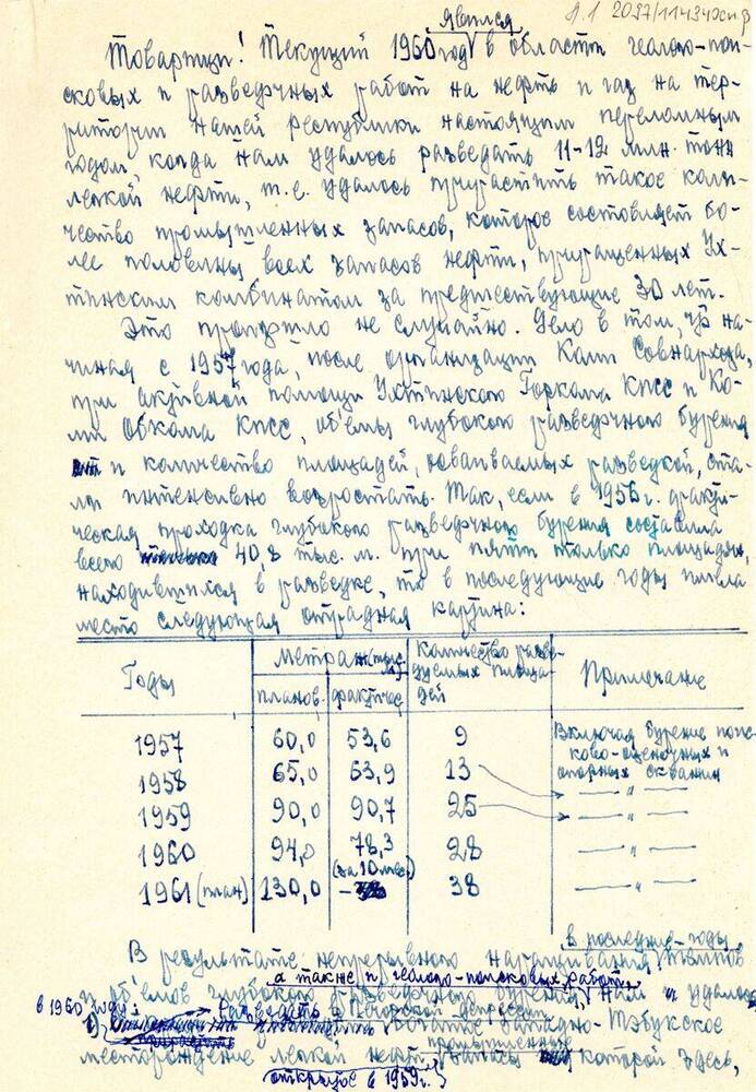 Текст Об итогах работы Ухтинского комбината в 1960 году