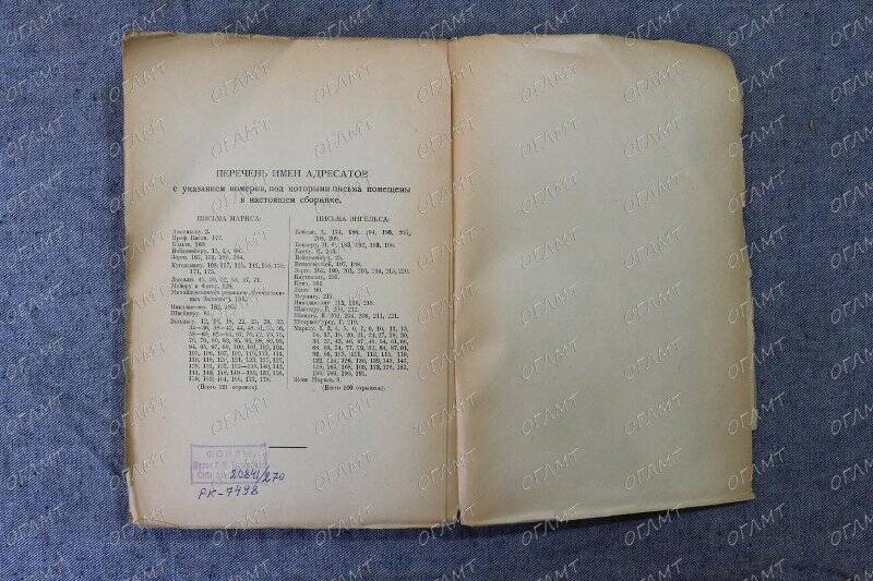 Книга. Маркс К., Энгельс Ф. Письма.- М.: Моск. рабочий, 1923.-