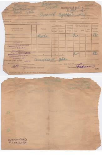 Билет лесорубочный А.М. Арапова. 07.05.1959 г. 