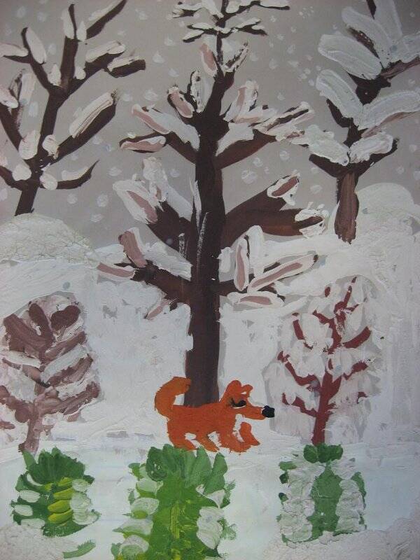 Зимний лес. Детский рисунок