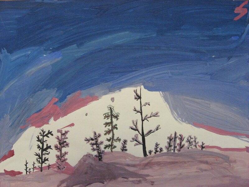 «Зимний лес под вечер». Детский рисунок