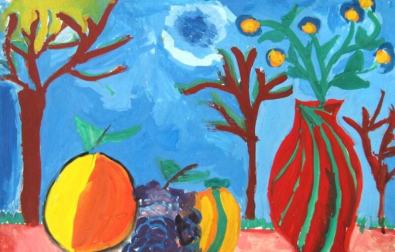 Овощи на окне. Детский рисунок