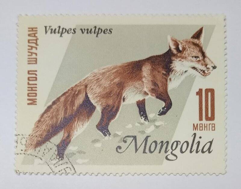 Марка. Марка почтовая. «Обыкновенная лисица (Vulpes Vulpes)». 10 мунгу