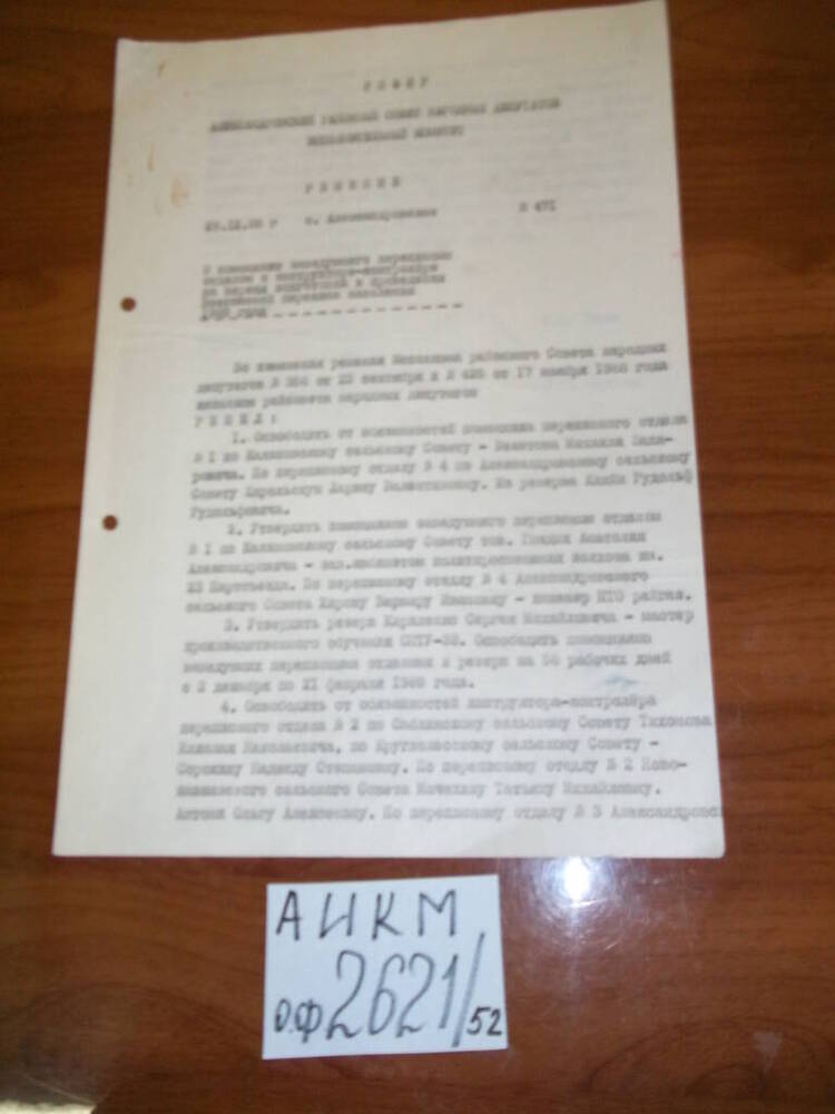 Решение №471. Александровского районного совета народных депутатов  исполнительного комитета