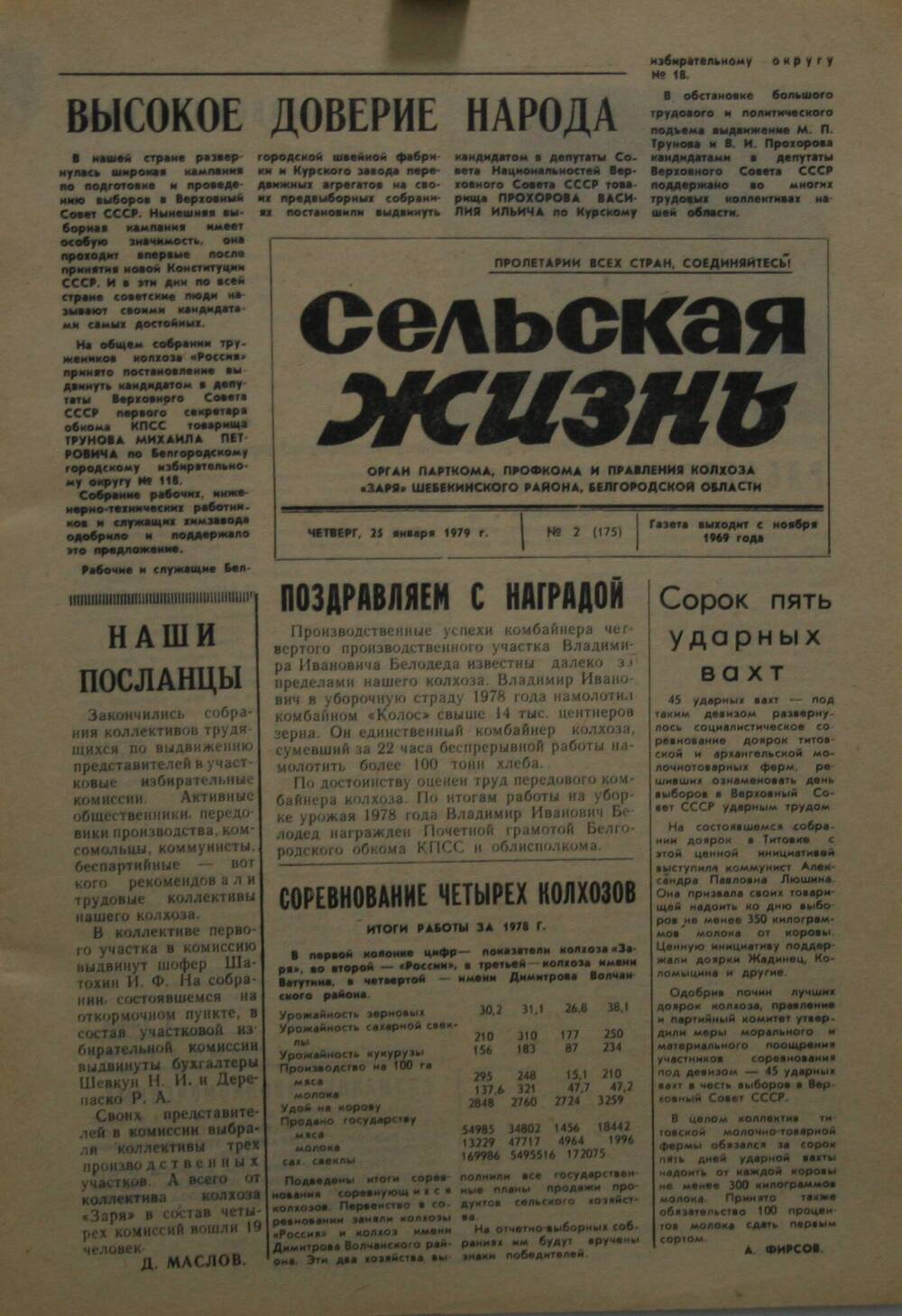 Подшивка газеты Сельская жизнь. № 2 (175) от 25 января 1979 г.