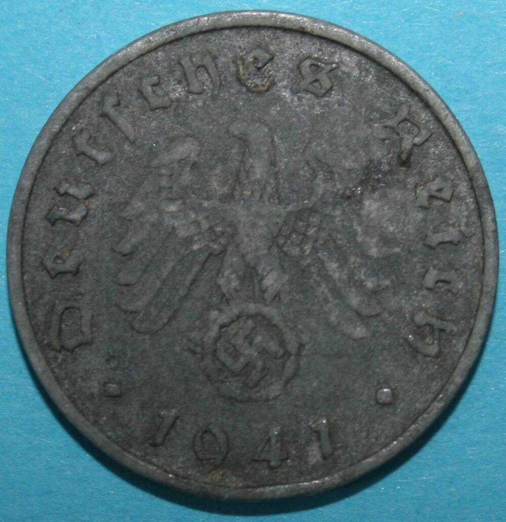 Монета банка Германии. 10 Reich pfennig 1941 г.