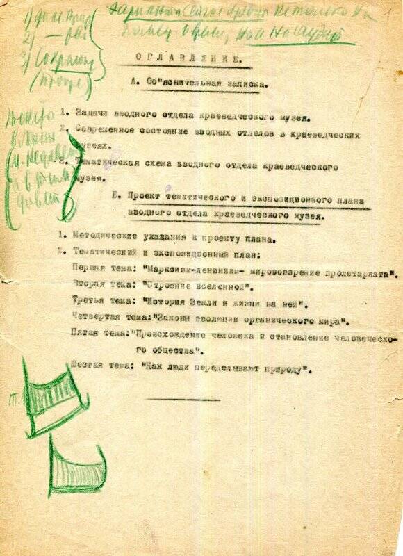 Документ. Работа неустановленного автора, посвященная вопросам организации краеведческого музея.