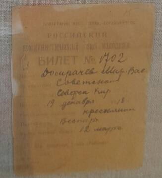 Билет комсомольский №1702 Домрачева М.В., 1918 г.