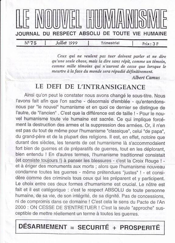 Документ. Газета «Le Nouvel Humanisme» №75 за июль 1999 г.