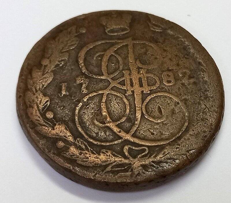 Монета. 5 копеек 1782 г. Екатерина II. ЕМ